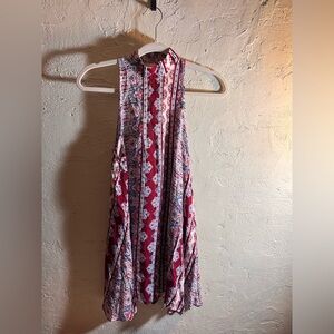 Free People Intimately Red Multi Color Patterned Blouse high neck open back XS